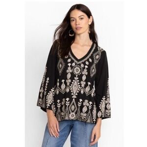 Johnny Was Liona V Neck Kimono Long Sleeve Embroidery Floral Black Shirt Size L